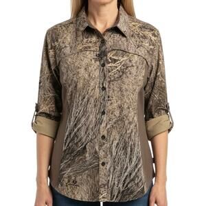 Magellan Outdoors Hunt Gear Womens XL Green Brown Ranch Blouse Shirt Top Summer